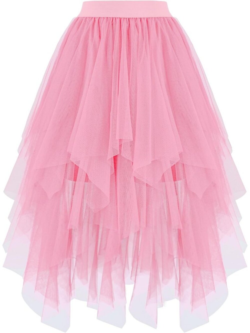 Women's Layered Tulle Midi Skirt High Low Puffy Fairy Tutu Skirt-Baby Pink